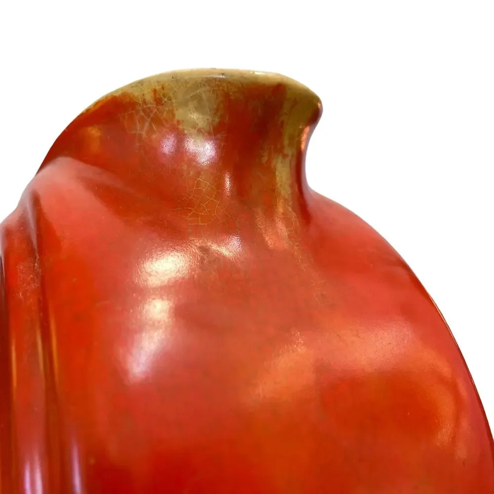 Vintage Disc Pitcher Orange Red Art Deco Poppy Crazing Unmarked 1930s USA READ